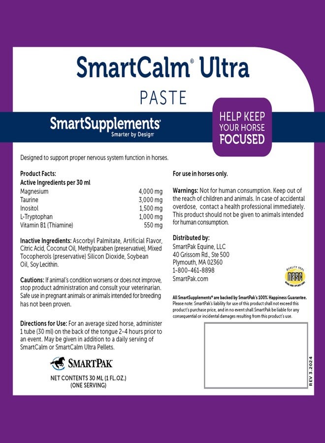 SmartEquine SmartCalm Ultra Paste Calming Horse Supplements | No Added Herbs or Sugar | Equine Supplement | Helpful with Skittish Horses | Pack of 6 Tubes - Image 2